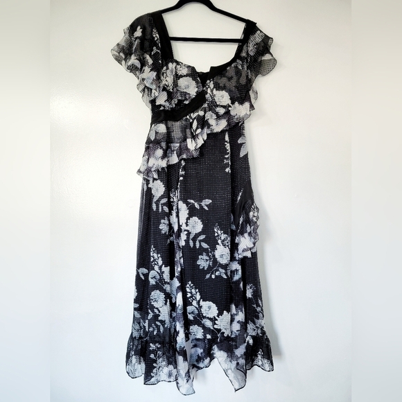 NEW Chelsea & Walker Cara Black & White Silk Jacquard Midi Dress Size 2 - Picture 5 of 16